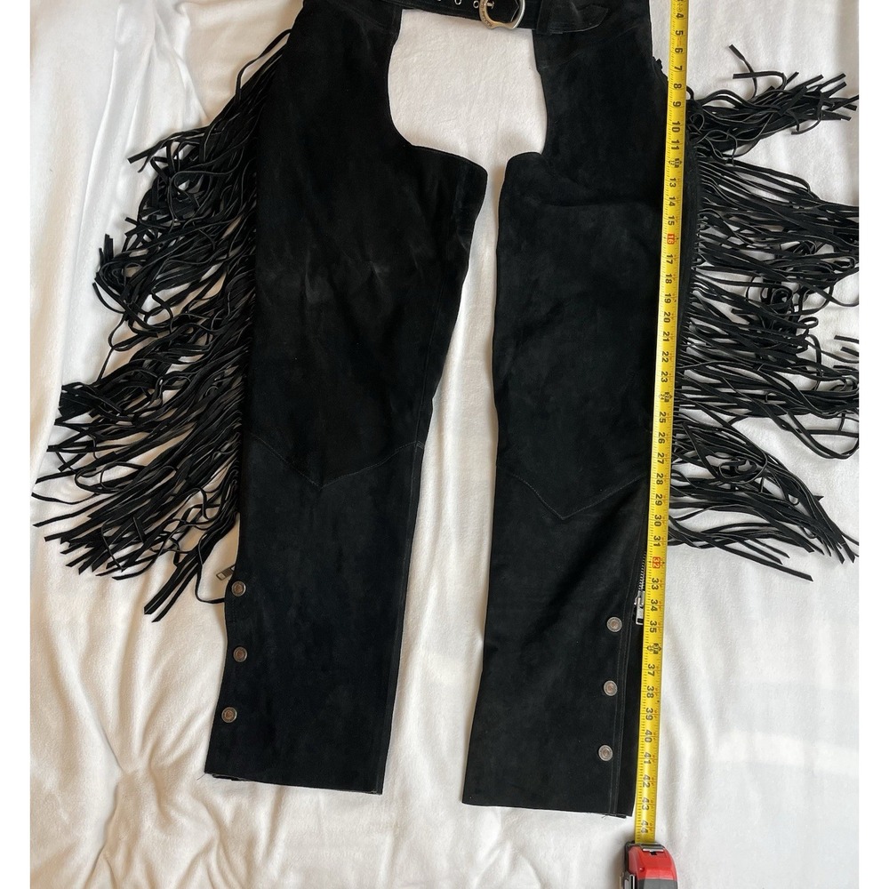 Harley Davidson Black Leather Chaps‎ with Fringe - Picture 5 of 13